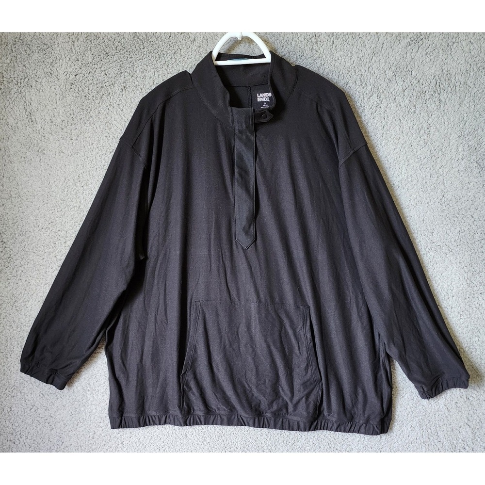 Lands End Quarter Zip Pullover Womens 2X Black Kangaroo Pocket Elastic Hem